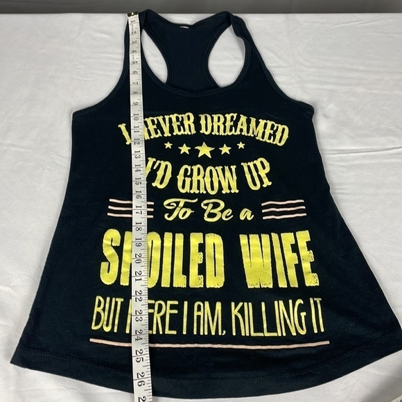 Black Racer Back Sleeveless Tank Top Bright Yellow Graphic - Picture 5 of 6